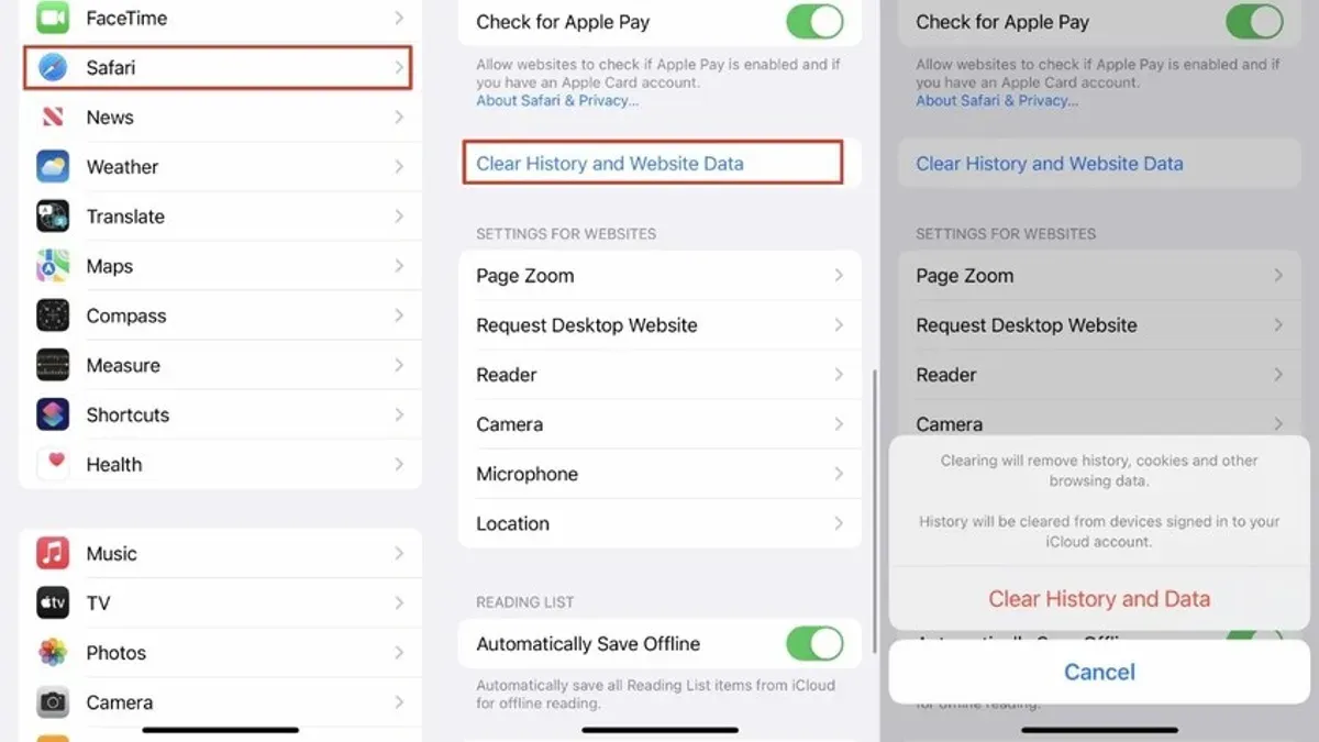 Step 2: Clear Safari Cache, Cookies, and Website Data – how to fix cannot open the page error in Safari