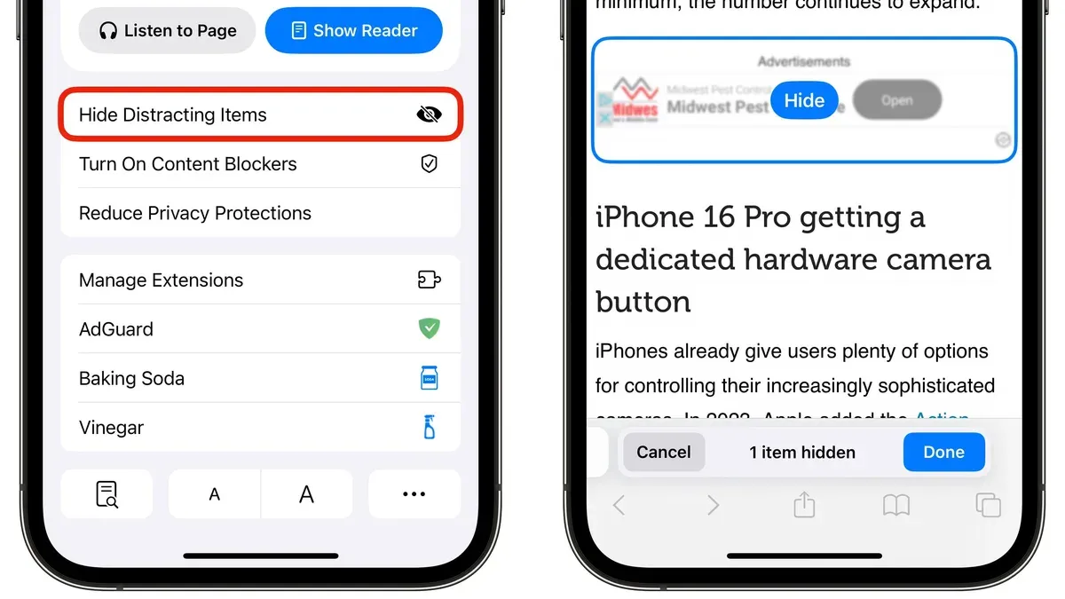 Leveraging Privacy-Focused Safari Extensions to Hide Specific Page Elements – how to hide distracting items on a webpage in S