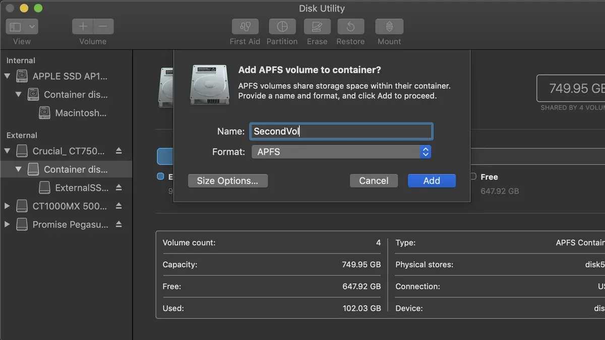 How to read and access APFS volumes on Windows – how to add an APFS volume in Disk Utility