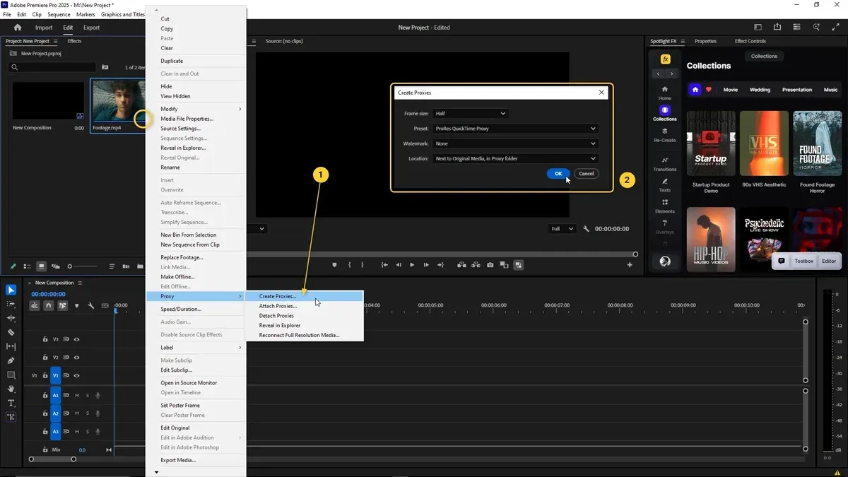 How to attach proxies to existing clips in Premiere Pro – how to create proxies in Premiere Pro on Mac