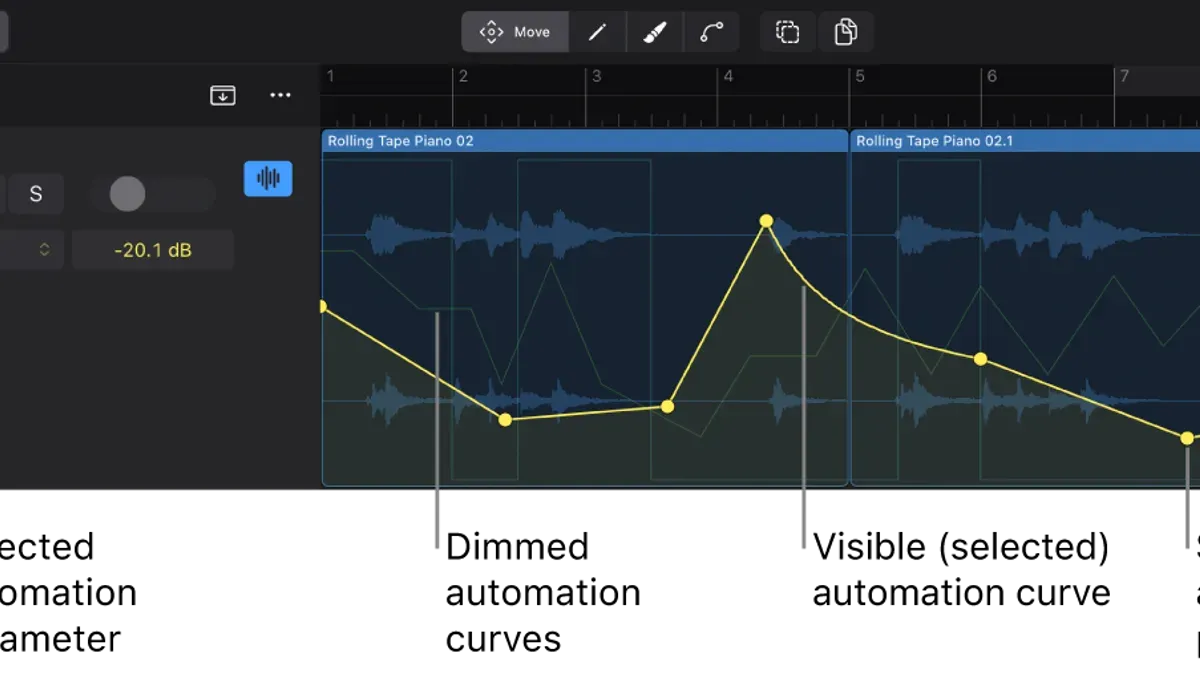 Draw automation curves and points with the pointer tool – how to draw automation in Logic Pro