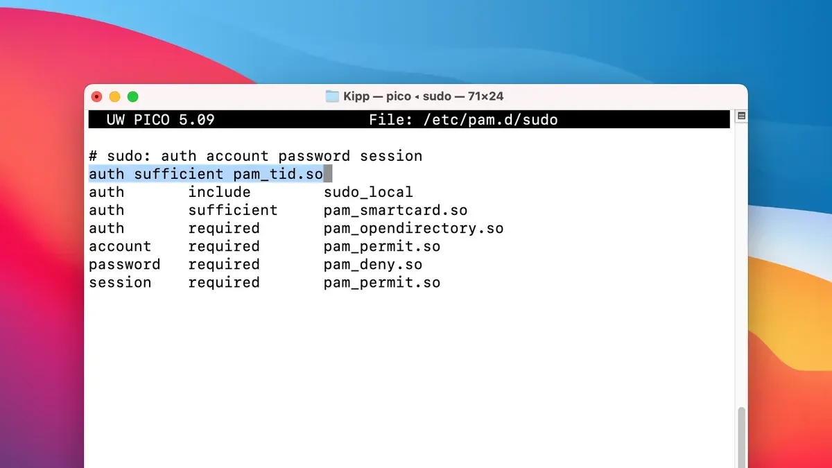 Edit the PAM file to enable Touch ID for sudo – how to enable Touch ID for sudo in Mac Terminal