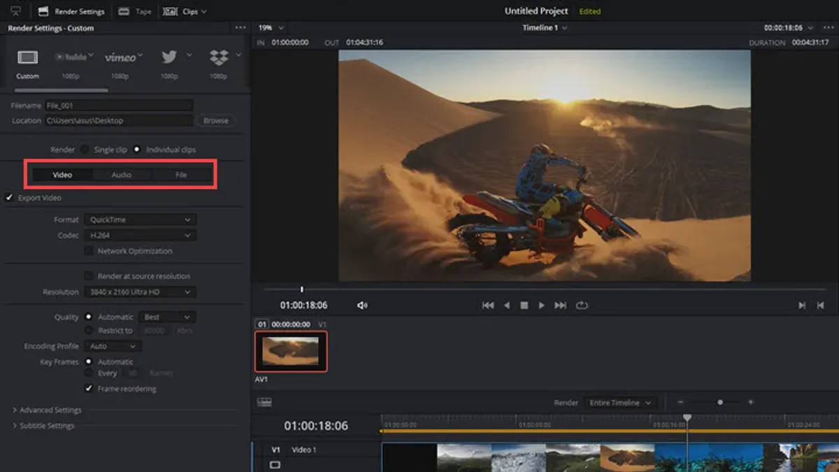 How to export certain clips in DaVinci Resolve using H.265 – how to export H.265 in DaVinci Resolve on Mac