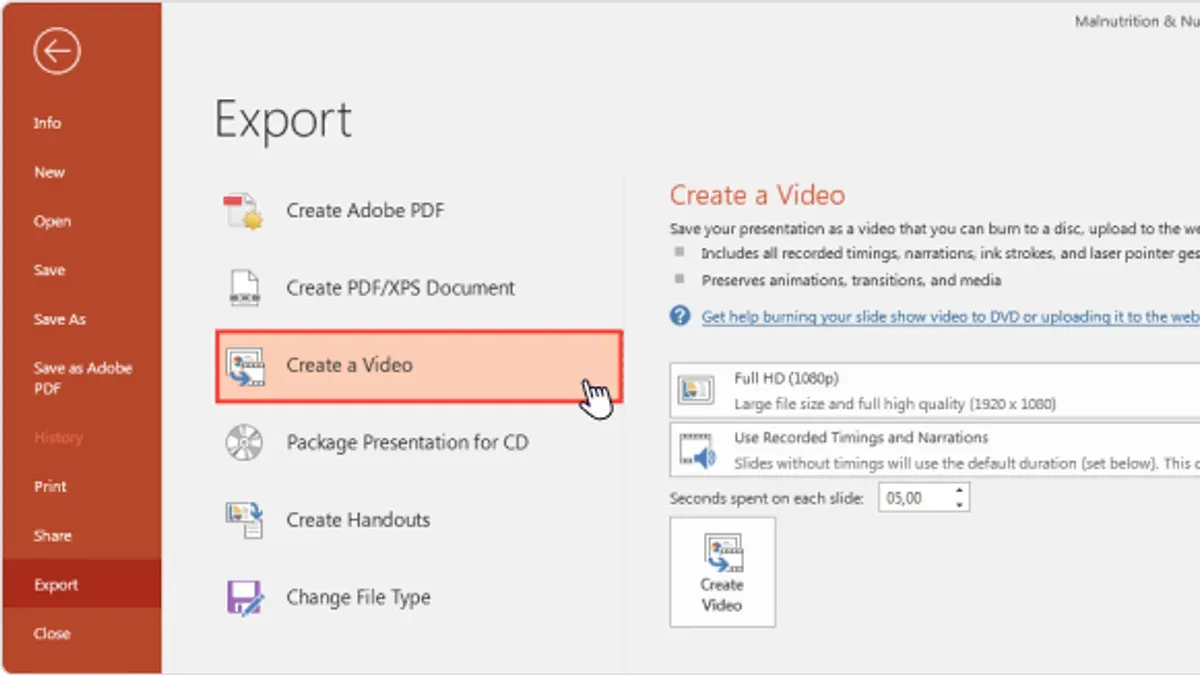 Configure Video Settings for Export – how to export a presentation as video in Keynote