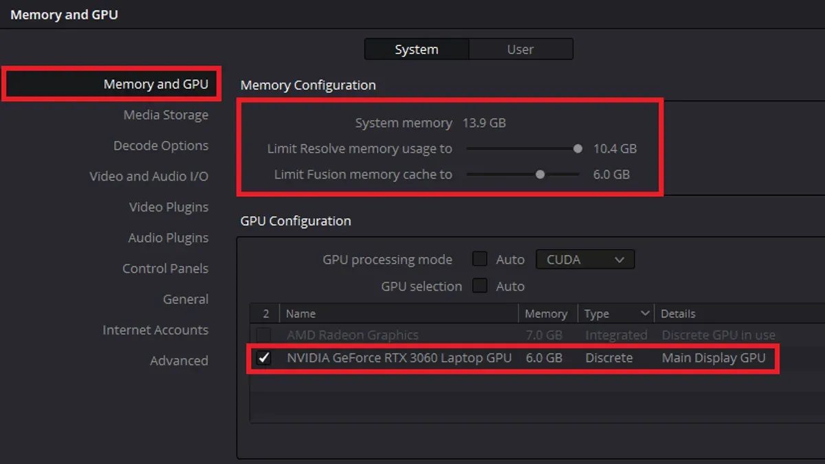 Step 1: Adjust DaVinci Resolve GPU and memory settings – how to fix DaVinci Resolve GPU memory full on Mac