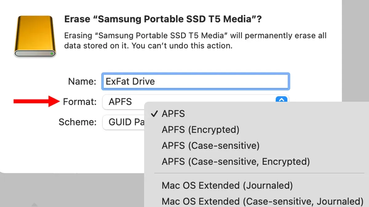 Erase the Drive and Choose exFAT Format – how to format a USB drive as exFAT in Disk Utility