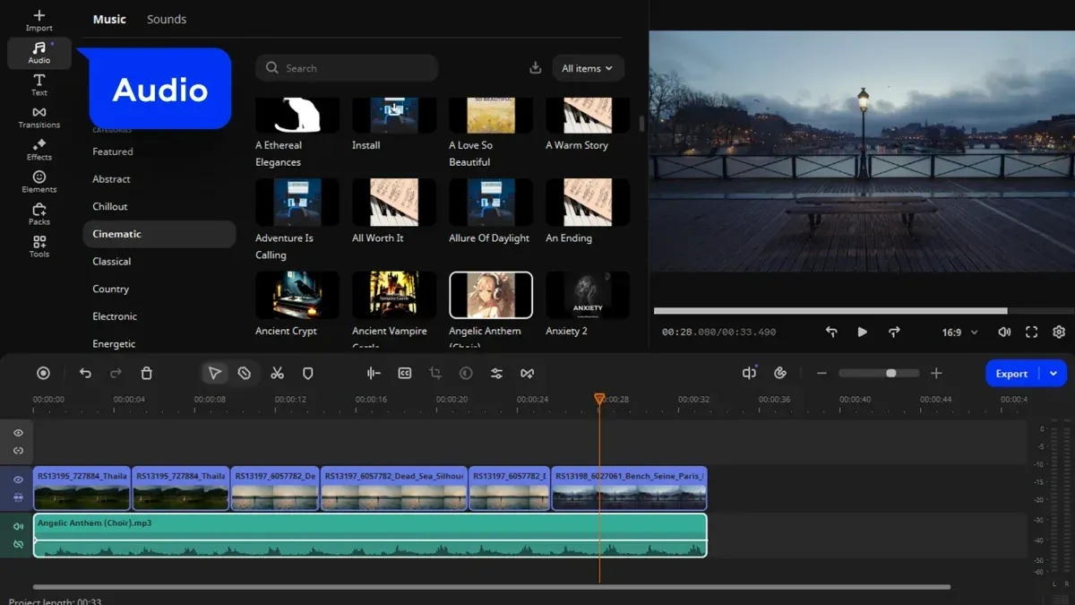 Add and arrange video clips and photos in the trailer timeline – how to make a movie trailer in iMovie