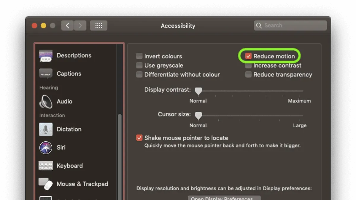Balancing reduced motion with user experience and system performance – how to reduce motion on Mac