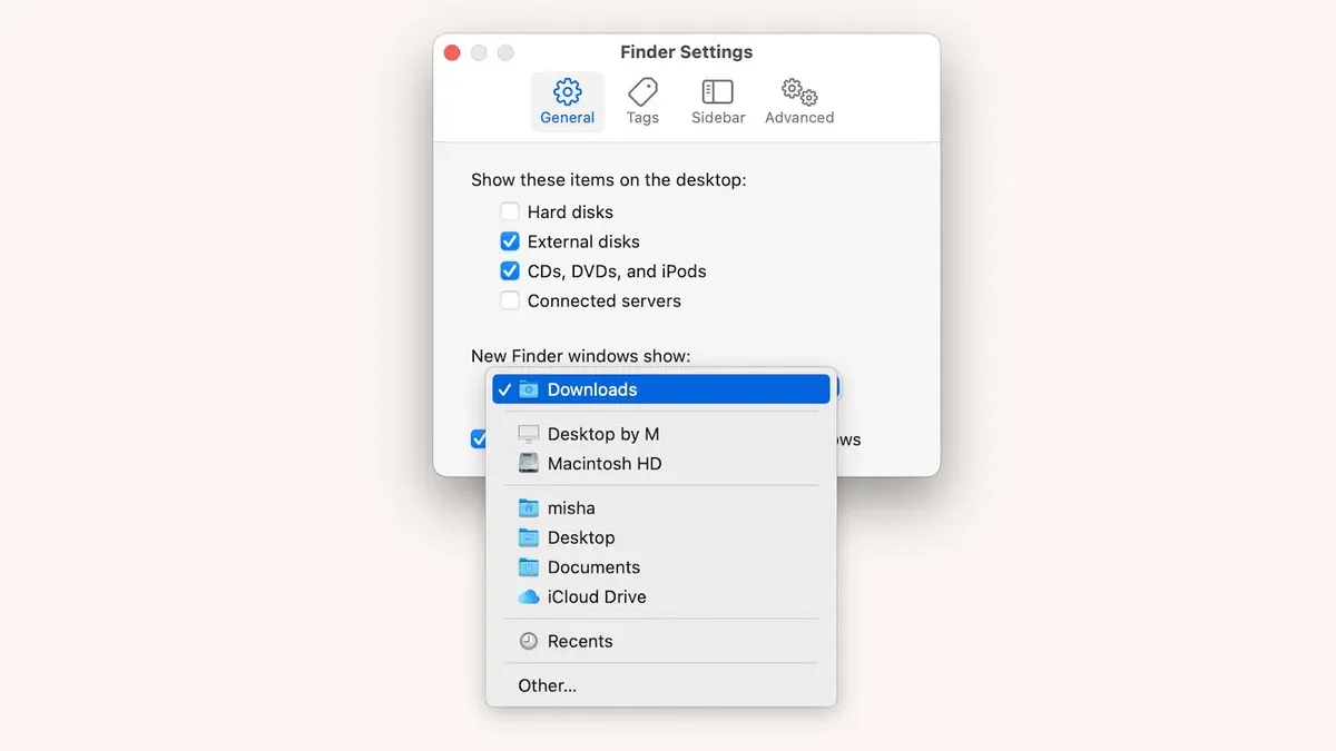MacBook screen showing how to change default folder view in Finder on macOS