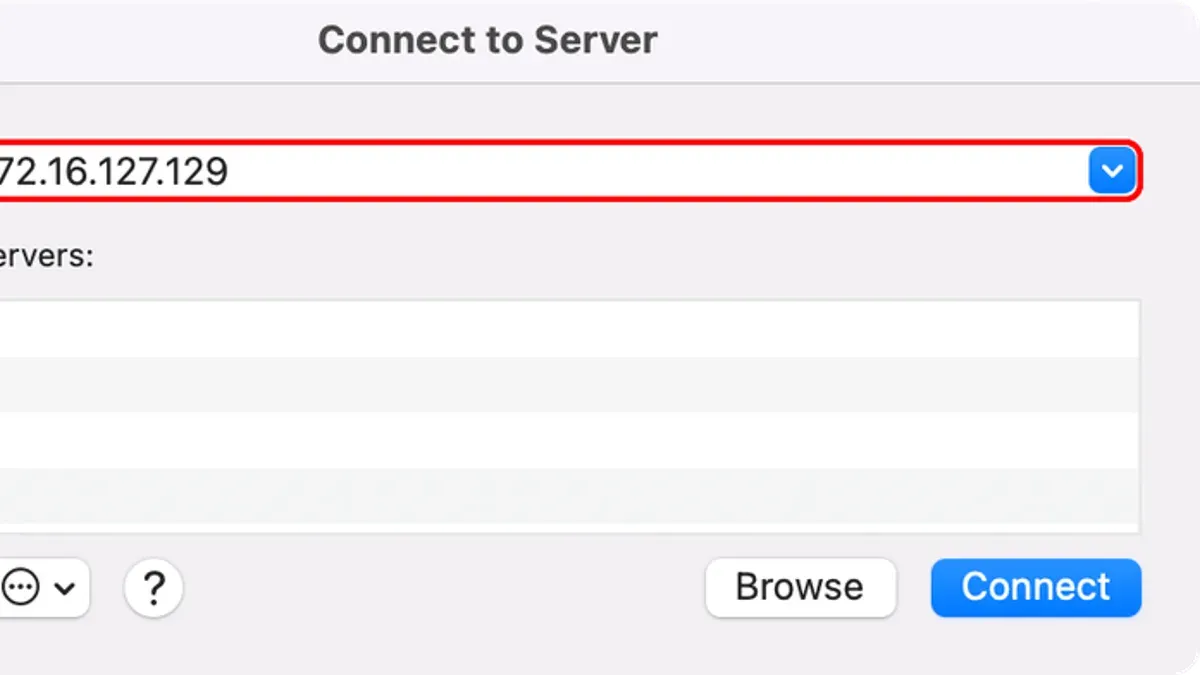 MacBook screen displaying how to connect to a server in Finder on macOS
