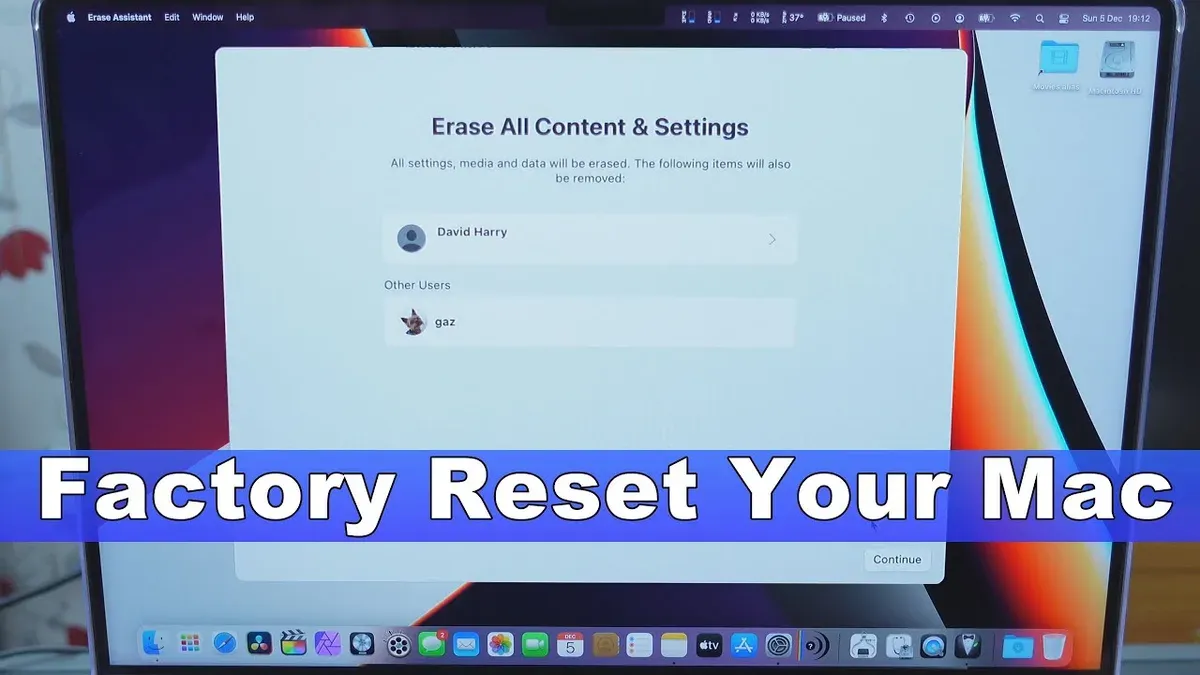 How to factory reset on MacBook Pro M1 Pro screen with user performing reset