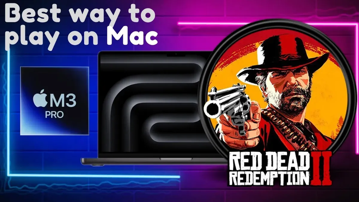 MacBook Air M3 running Red Dead Redemption 2 game on screen
