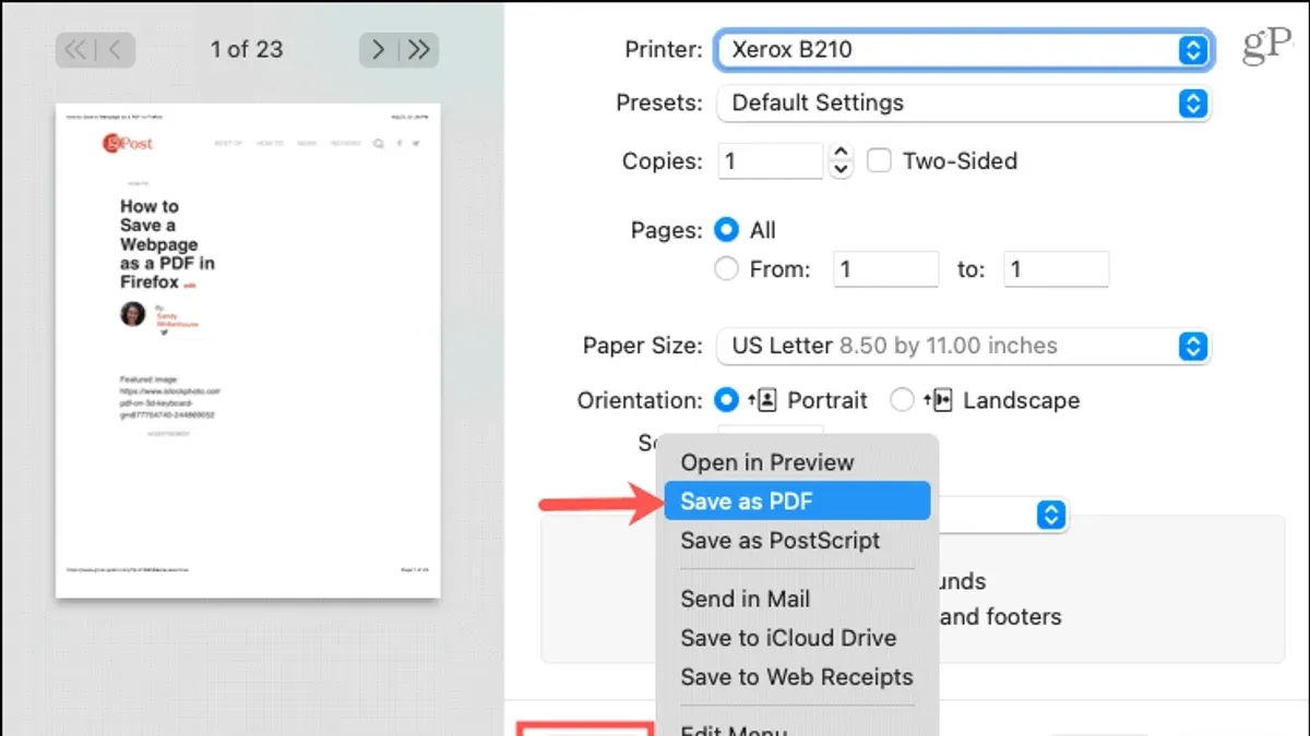User saving a webpage as PDF in Safari on Mac and iPhone