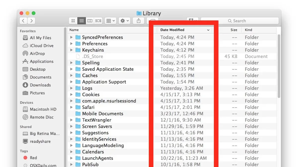 Mac Finder window displaying files sorted by date added to organize files effectively