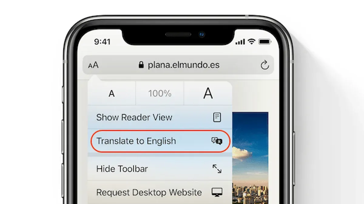 User translating a webpage in Safari on MacBook and iPhone showing the translation feature