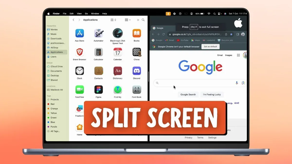 MacBook Pro M1 Pro showing how to use split screen on MacBook Pro M1 Pro with two apps side by side
