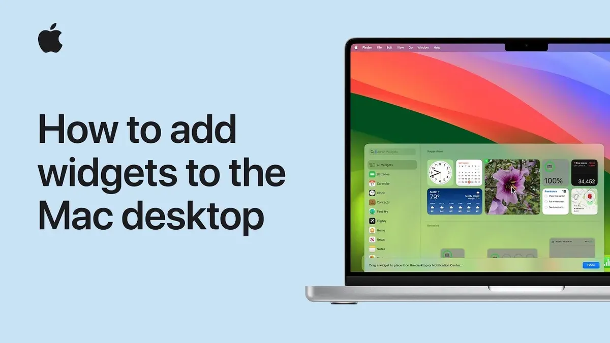 Mac desktop displaying widgets added to the desktop on Mac