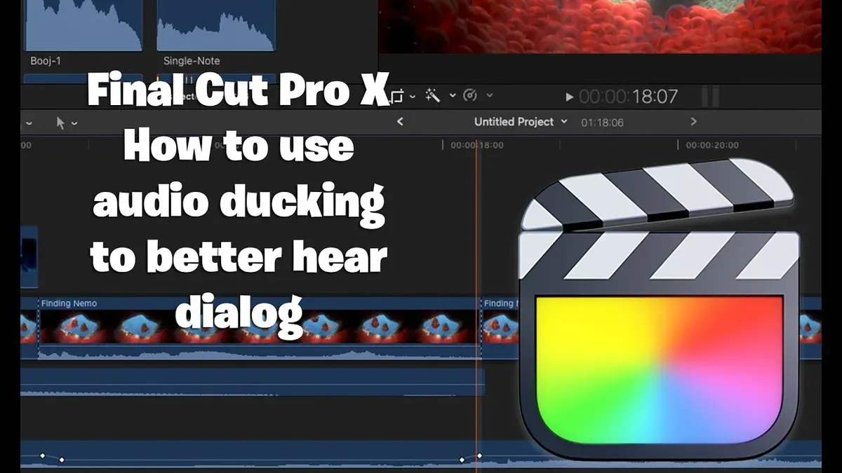 Video editor auto ducking audio in Final Cut Pro to balance dialogue and background music