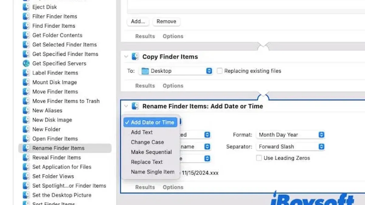 Automator app on Mac screen showing how to auto rename files in Automator