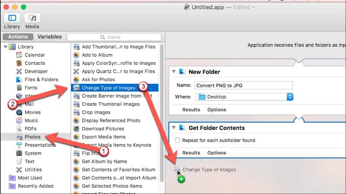 Mac screen displaying how to batch convert images in Automator workflow