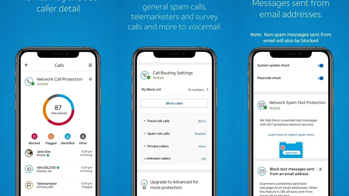 Person blocking spam calls on AT&T device using phone settings