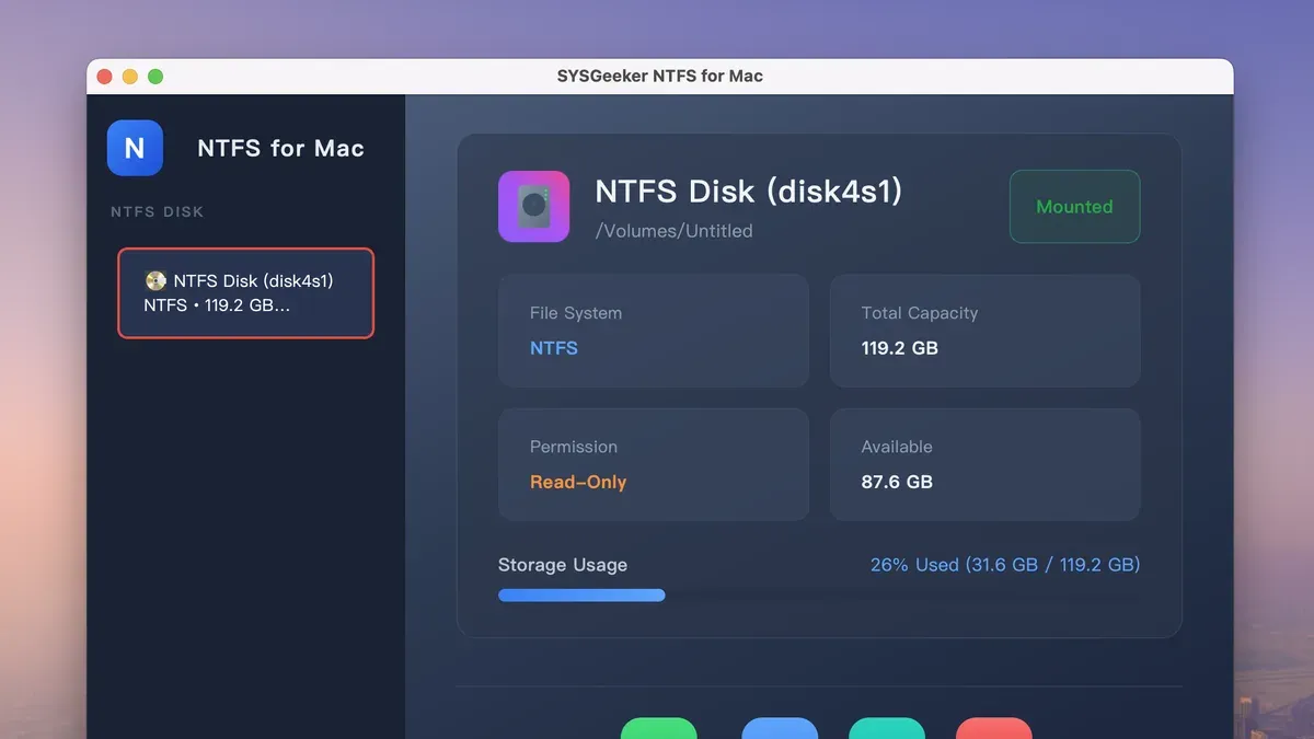 External hard drive connected to a Mac laptop showing NTFS drive usage