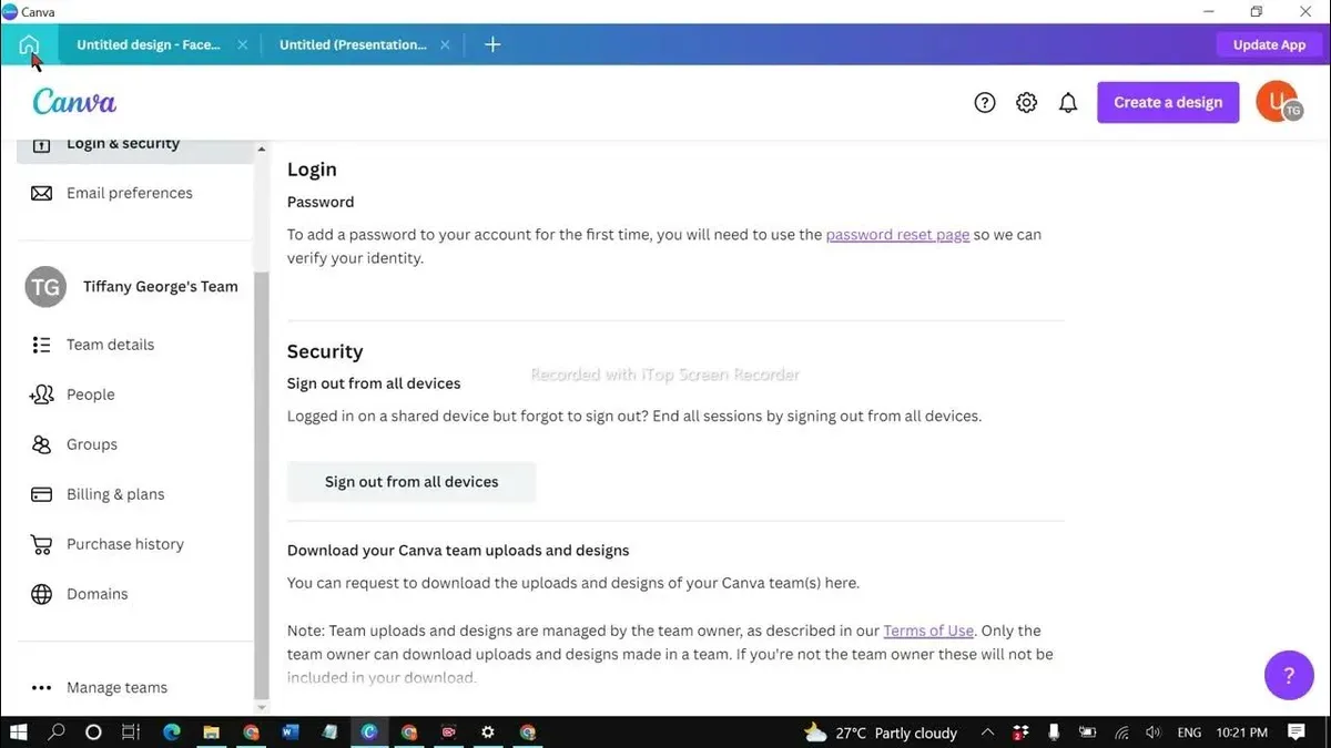 User changing Canva password securely on laptop with smartphone on desk