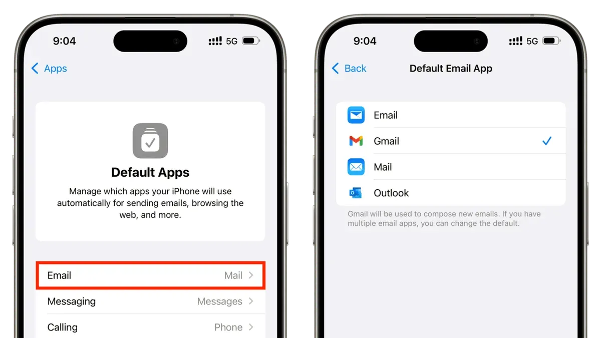 How to change default email app in Mail app on laptop and smartphone screens