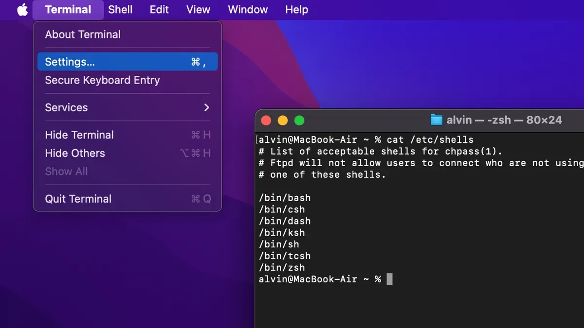 Mac Terminal window displaying shell prompt after changing default shell to bash