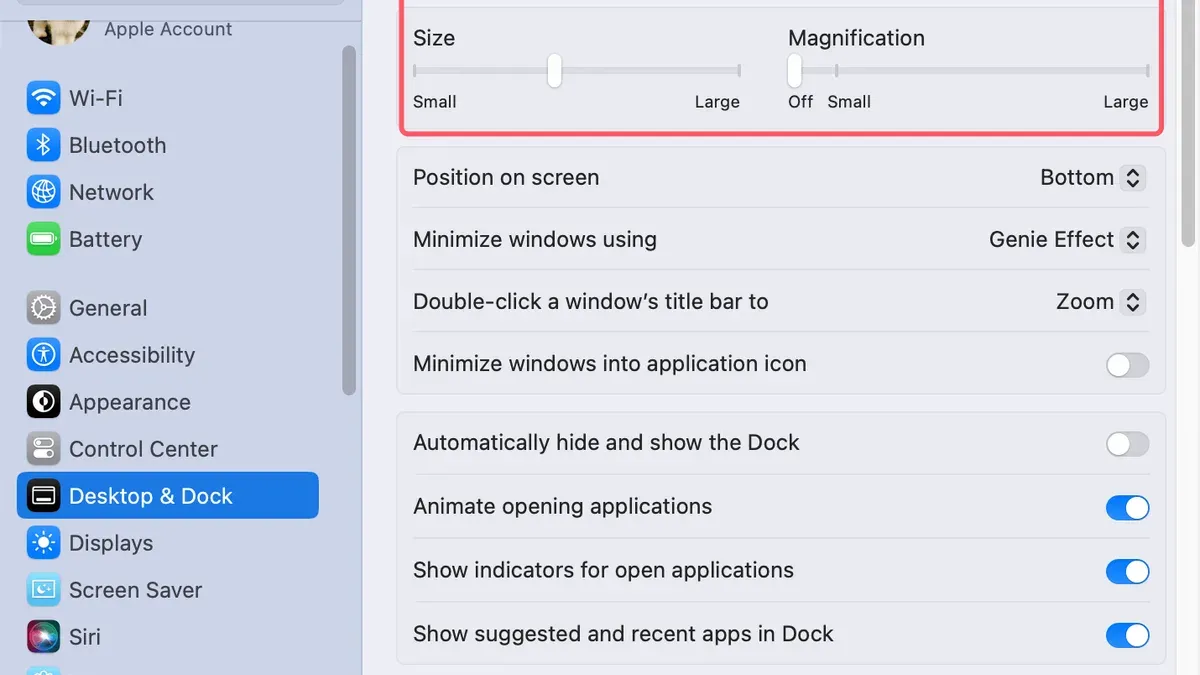 How to change Dock icon size on Mac displayed on a MacBook screen