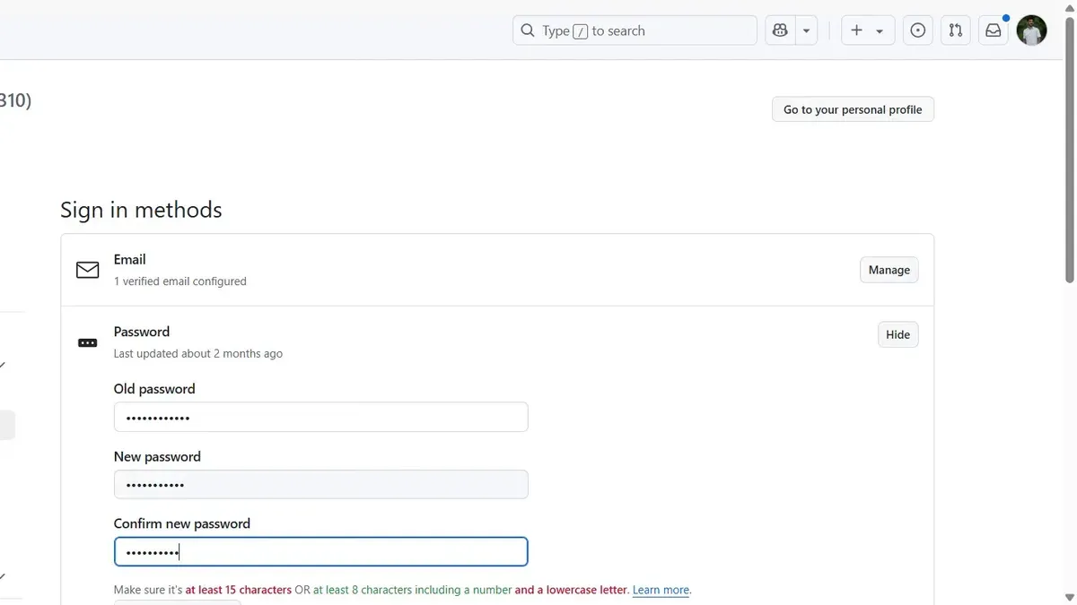 User changing GitHub password across devices with laptop and smartphone