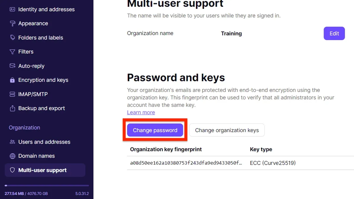 User changing Proton Mail password on laptop securely