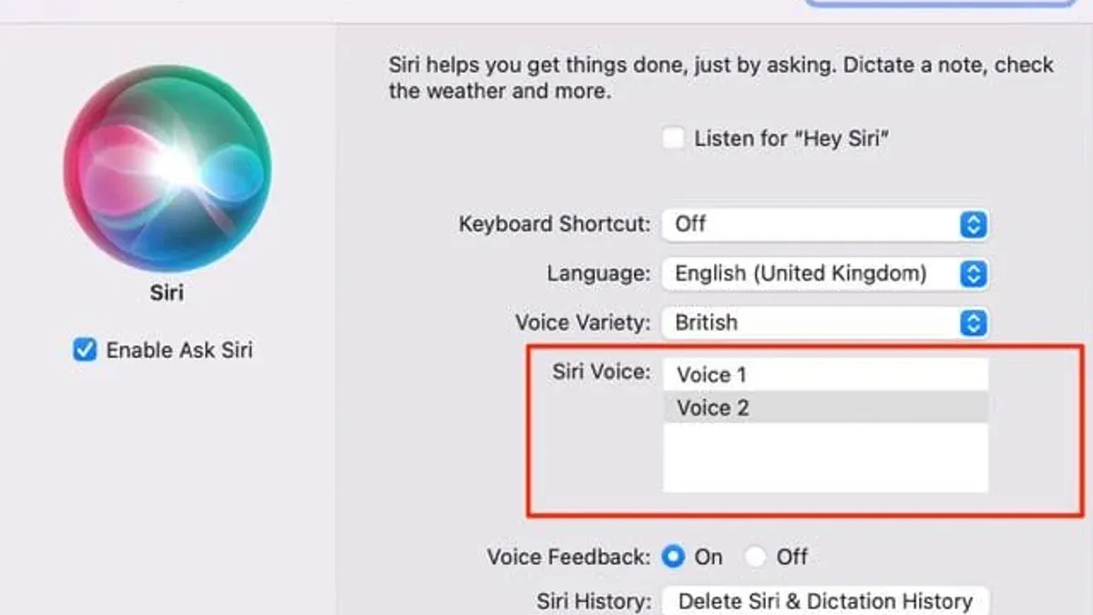 How to change Siri voice on Mac shown on MacBook screen
