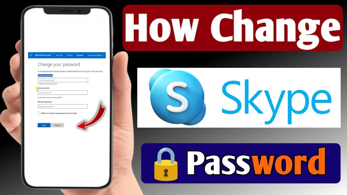 User changing Skype password securely on laptop to update account credentials