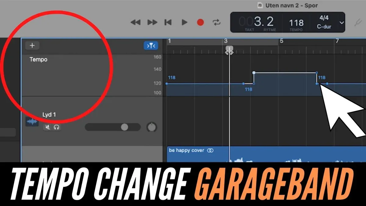 Person adjusting song tempo in GarageBand on a laptop screen