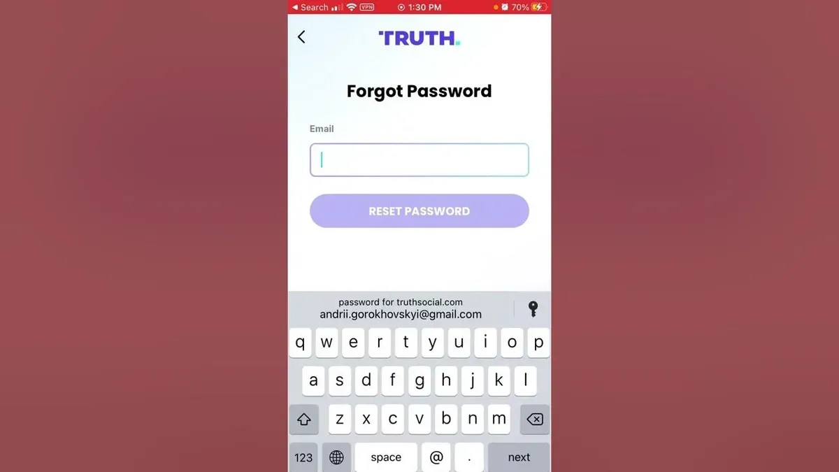 How to change Truth Social password on smartphone app settings screen
