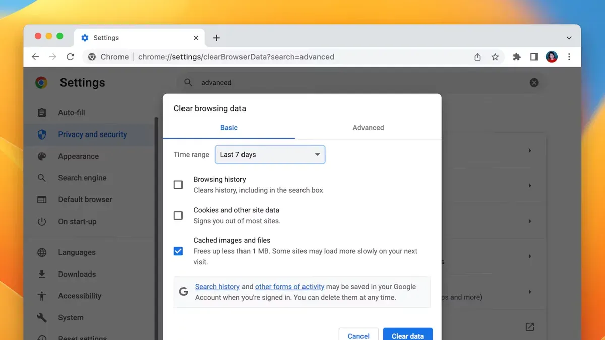 How to clear cache in Google Chrome on Mac displayed on MacBook screen