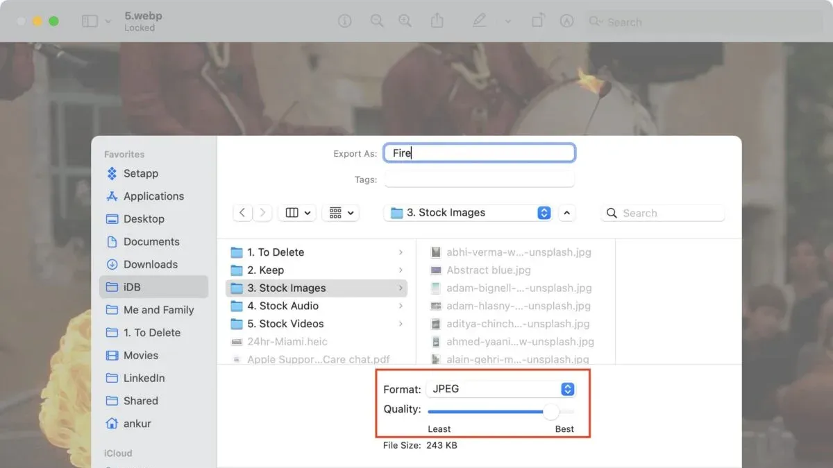 How to convert WebP to PNG on Mac shown on MacBook screen