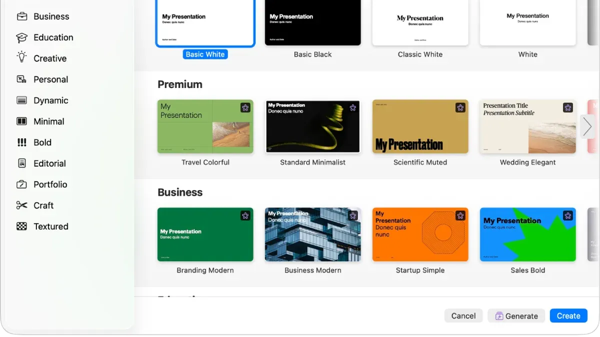 Person creating a custom theme in Keynote on a laptop