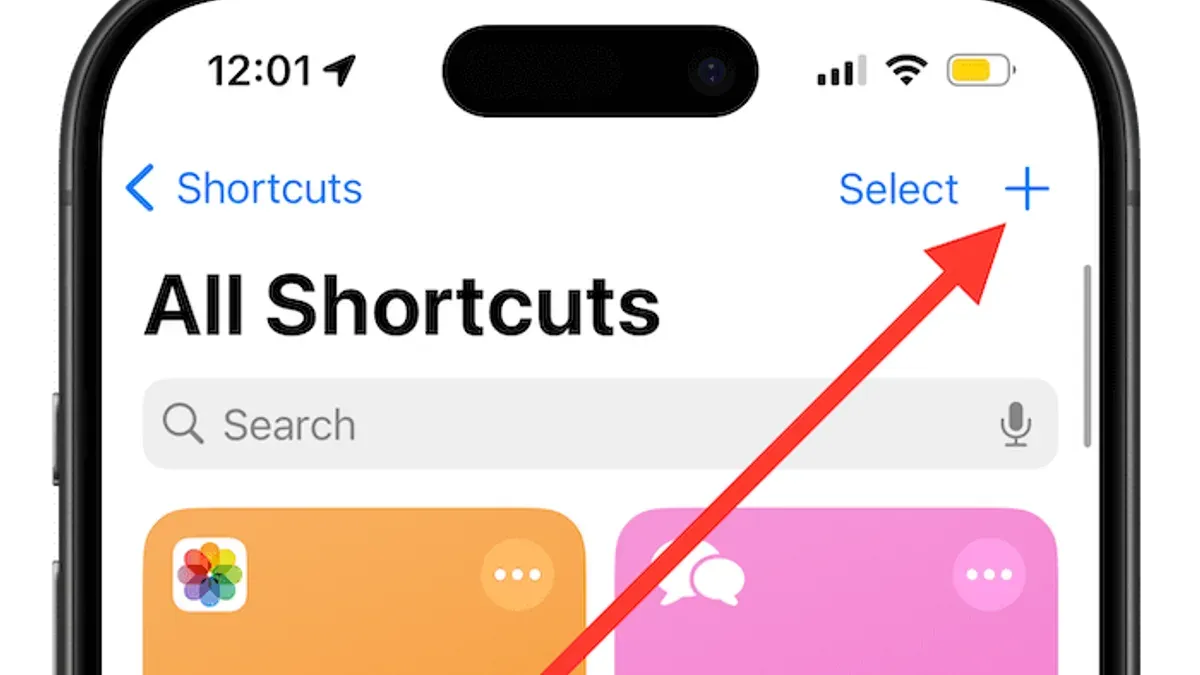 User creating their first shortcut in Shortcuts app on iPhone