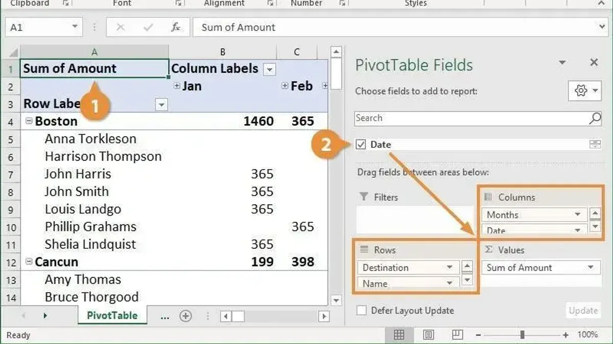 How to create a pivot table in Numbers displayed on a MacBook screen