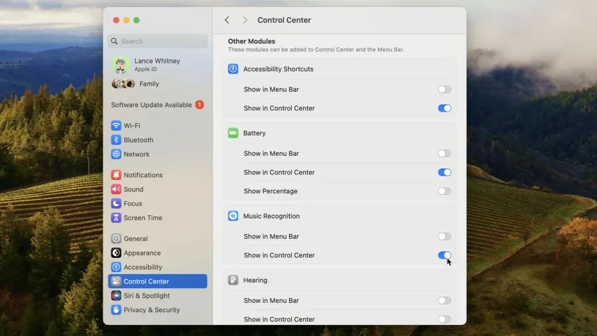 How to customize Control Center on Mac shown on a laptop screen
