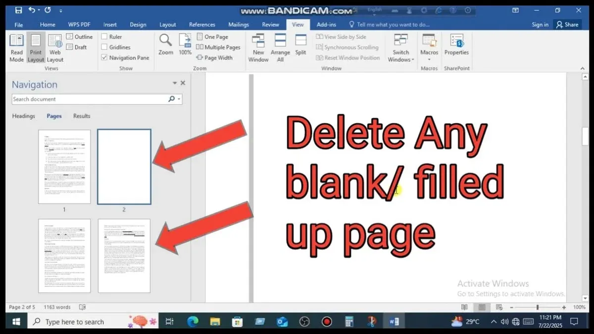 How to delete a blank page in Pages displayed on a MacBook screen