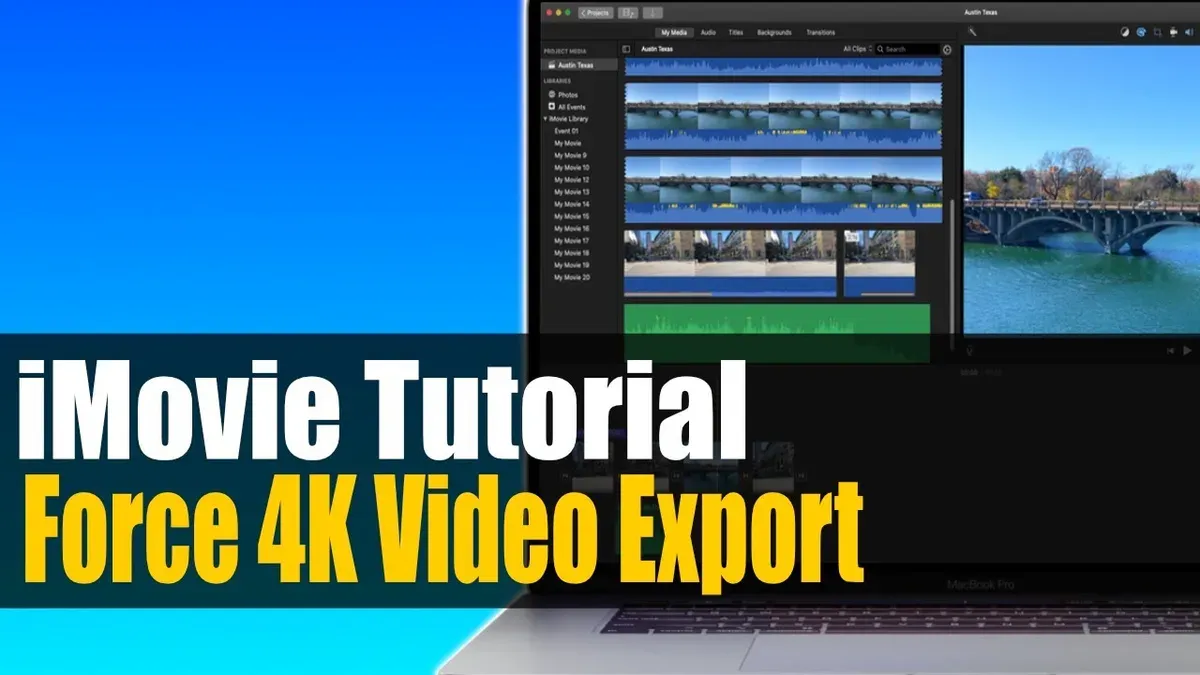 Person exporting a video project in 4K in iMovie on a laptop
