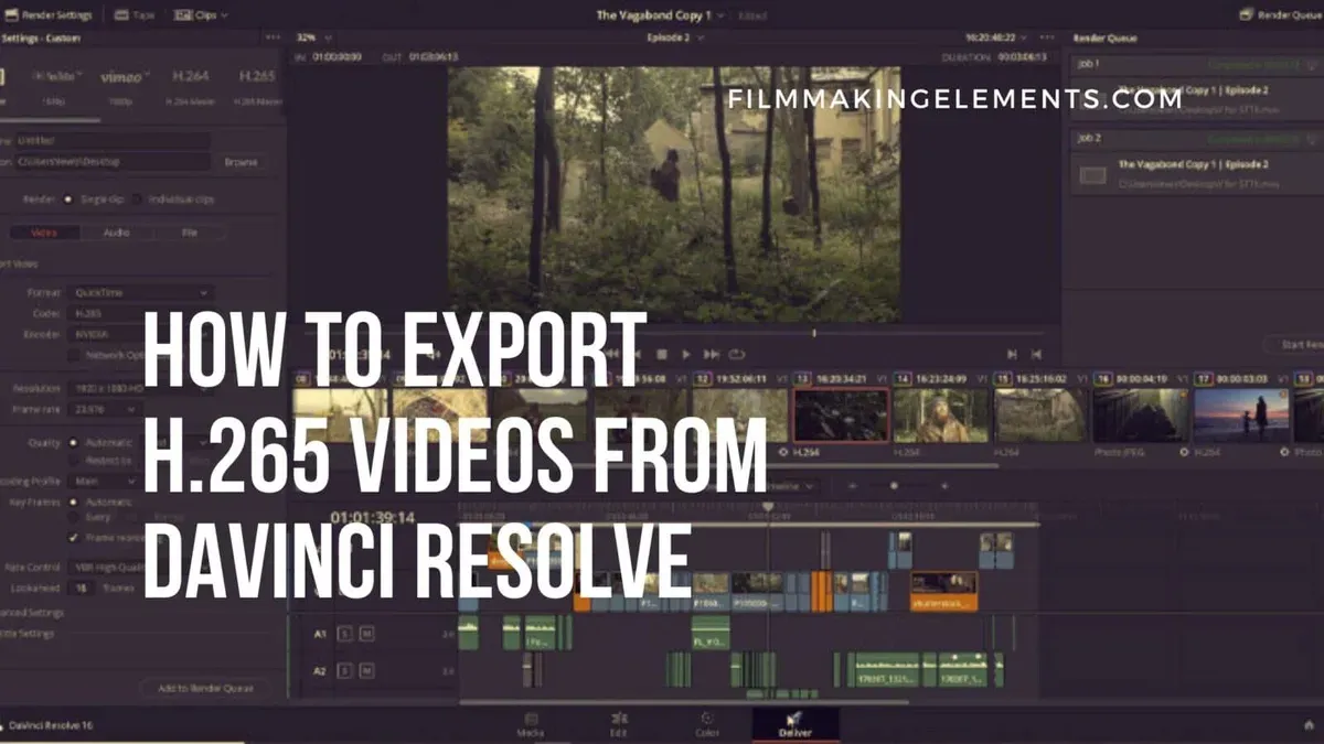 How to export H.265 videos in DaVinci Resolve on Mac screen showing export settings