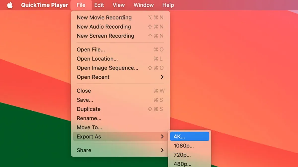 How to export as MP4 in QuickTime Player on a MacBook screen