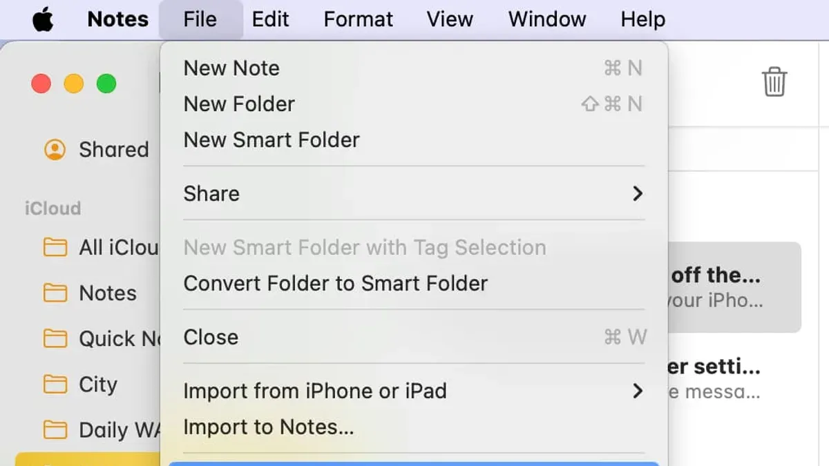 How to export notes to PDF in Notes app on an iPad screen