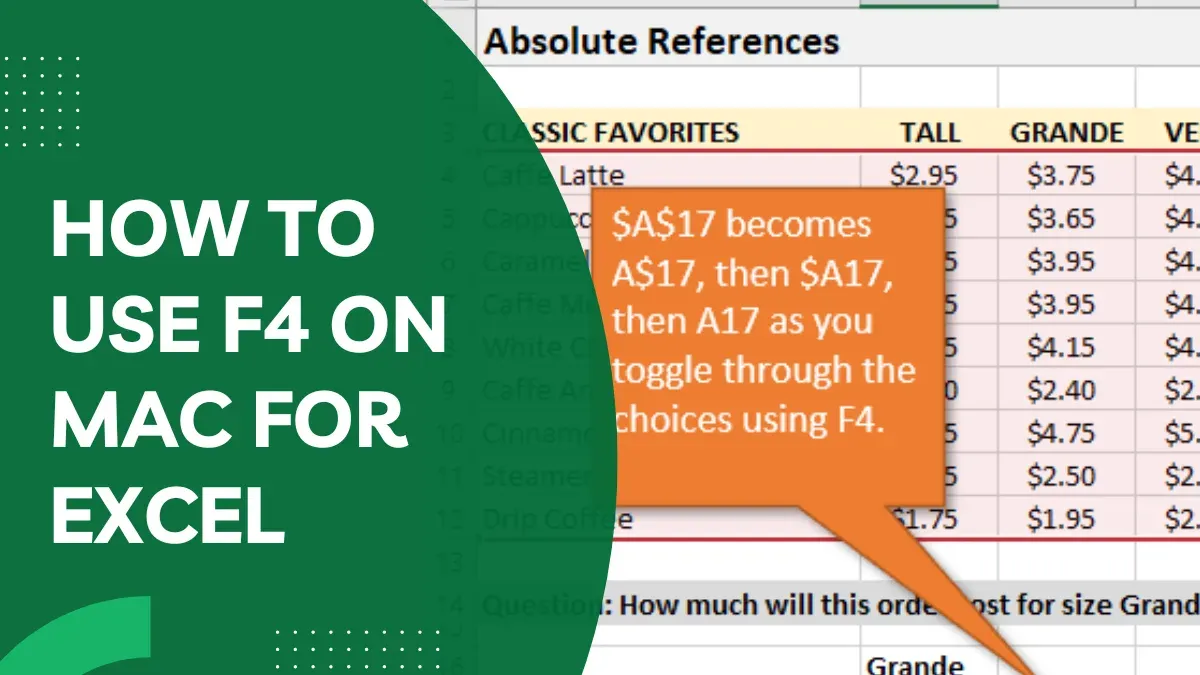 User pressing F4 absolute reference shortcut in Excel on Mac keyboard