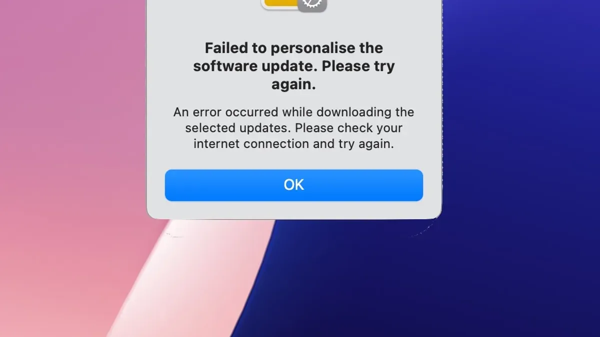 User troubleshooting failed to personalize the software update on Mac error on a laptop