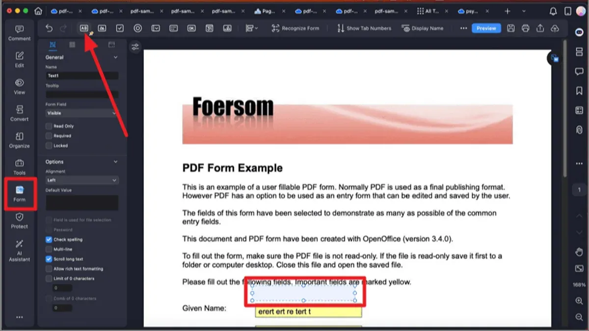 User filling a PDF form in Preview on Mac screen